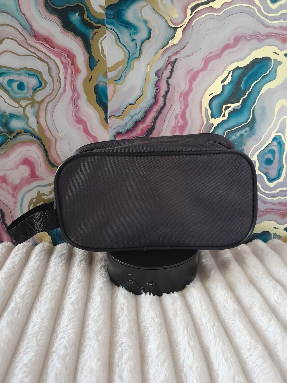 Bob Mackie Black Travel Toiletry Bag Cosmetic Pouch with Carry Handle